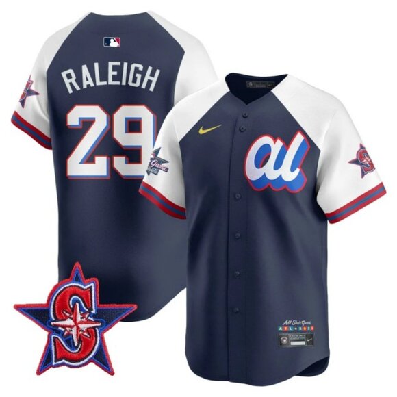Mens Youths Kids Womens Cal Raleigh Navy White 2025 All Star Jersey Stitched